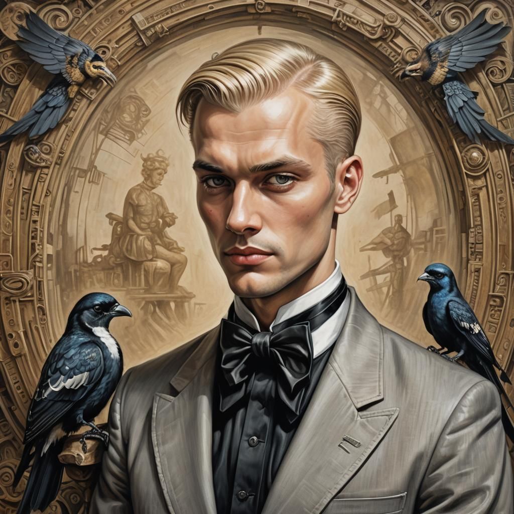 Handsome man with Eurasian magpie birds - AI Generated Artwork ...