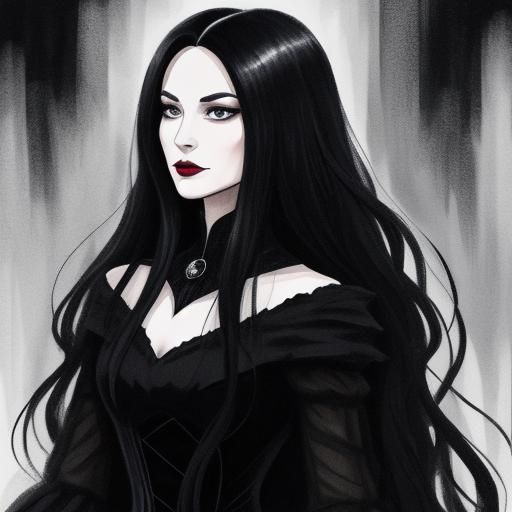 Pretty Black-Haired Goth Lady - AI Generated Artwork - NightCafe