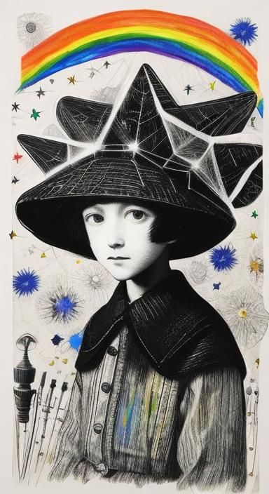 Cosmic Dark Goddess rains down stars,  child witnesses , It is rainy stars Water color, alcohol inks, go fly  on starry night, Van Gogh,Kids...