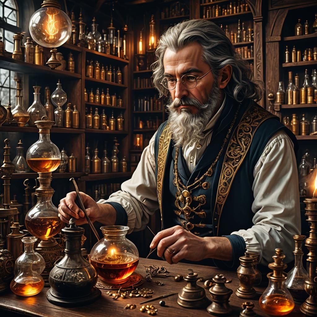 Alchemy Close-up lab intricate details, HDR, beautifully sho...