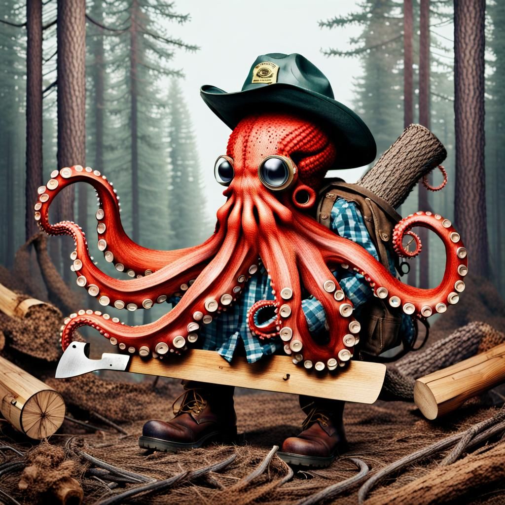 Octopus Lumberjack: A Whimsical AI Creation
