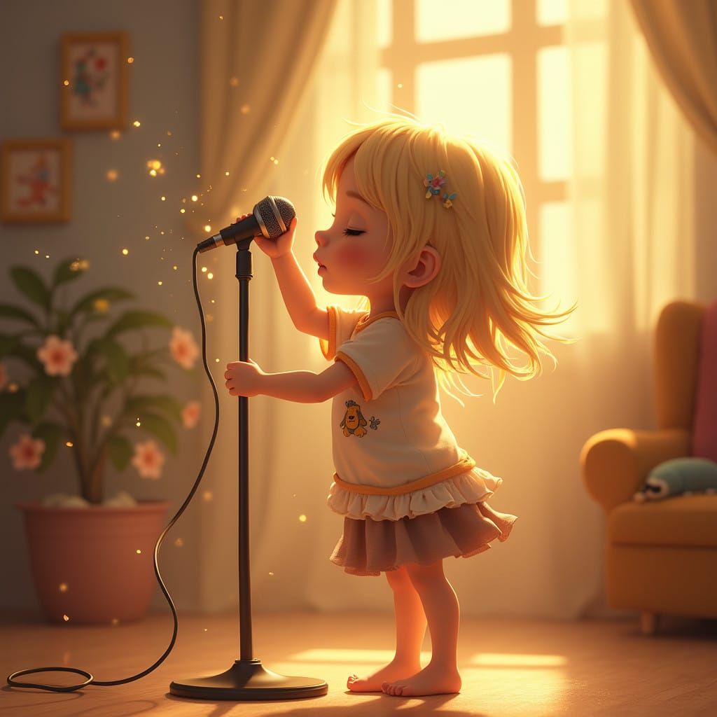 Whimsical Girl Performs with Magic Microphone