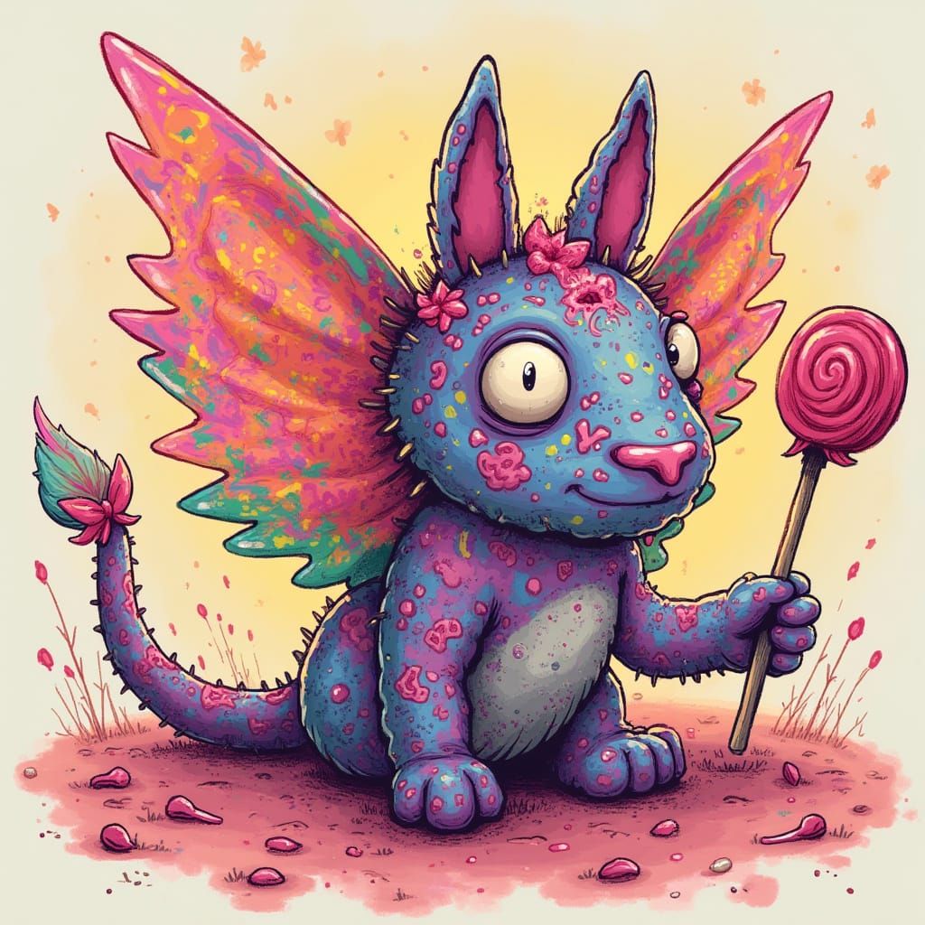 Candy Creature with Gummy Wings in Whimsical Style