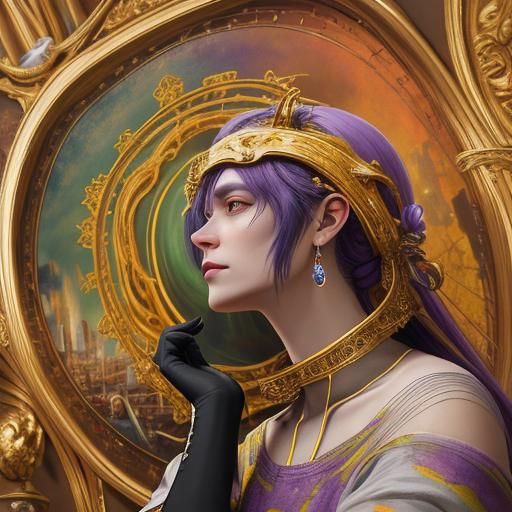 renaissance painting yellow and purple yellow and blue deep ...