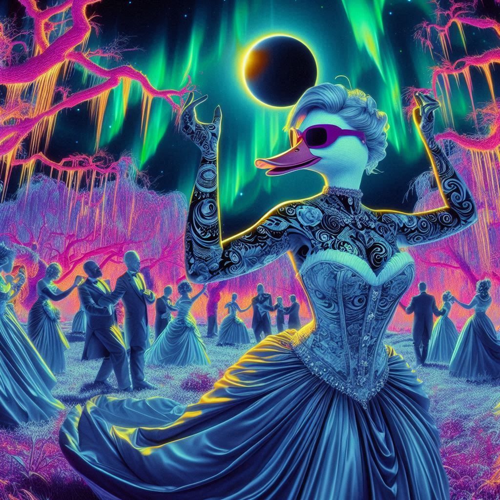 dancing duck in ball gown