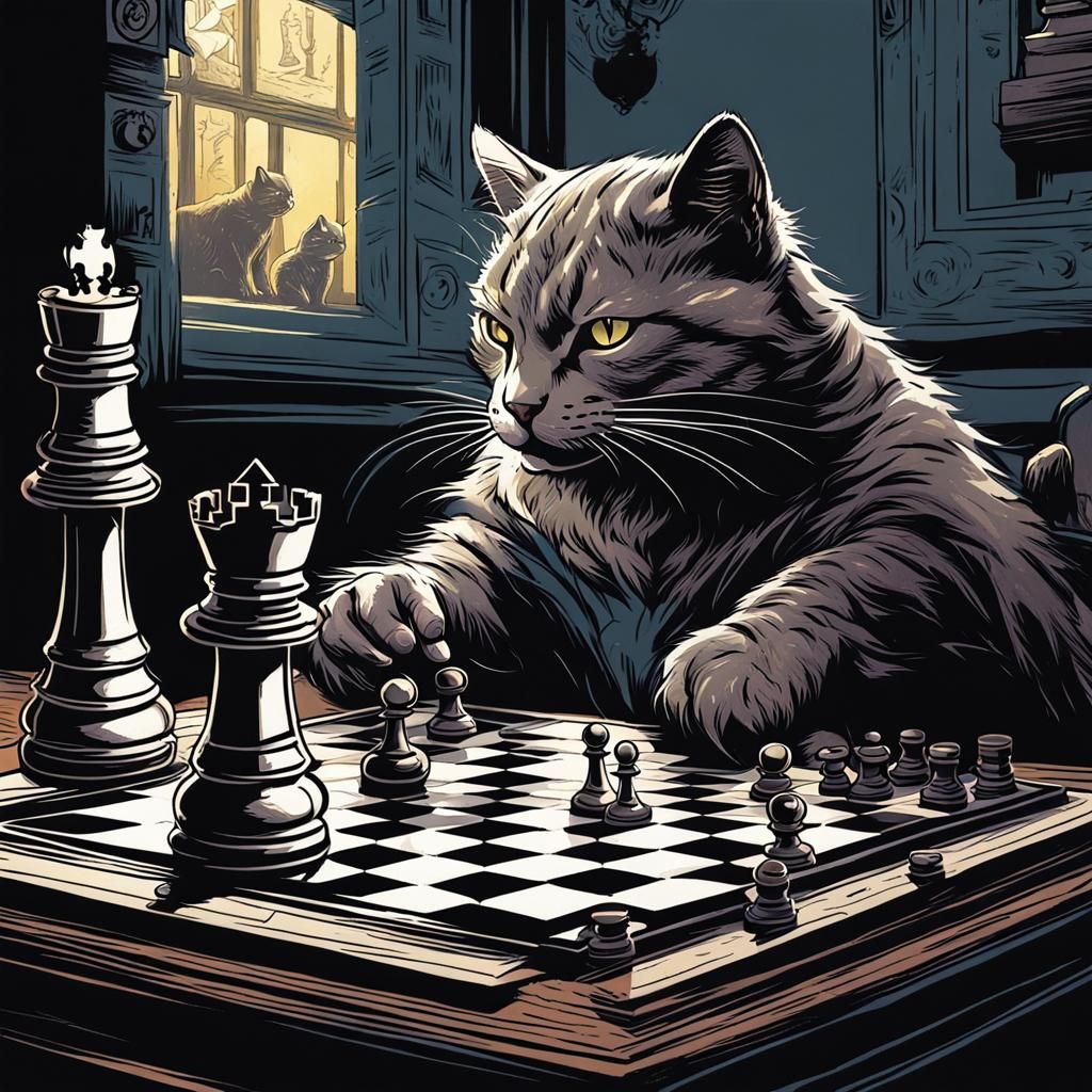 A cat playing chess with a mouse - AI Generated Artwork - NightCafe Creator