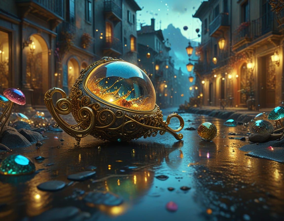 Whimsical Golden Key in Vibrant, Dreamlike Scene
