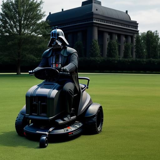 Darth Vader on a riding lawnmower