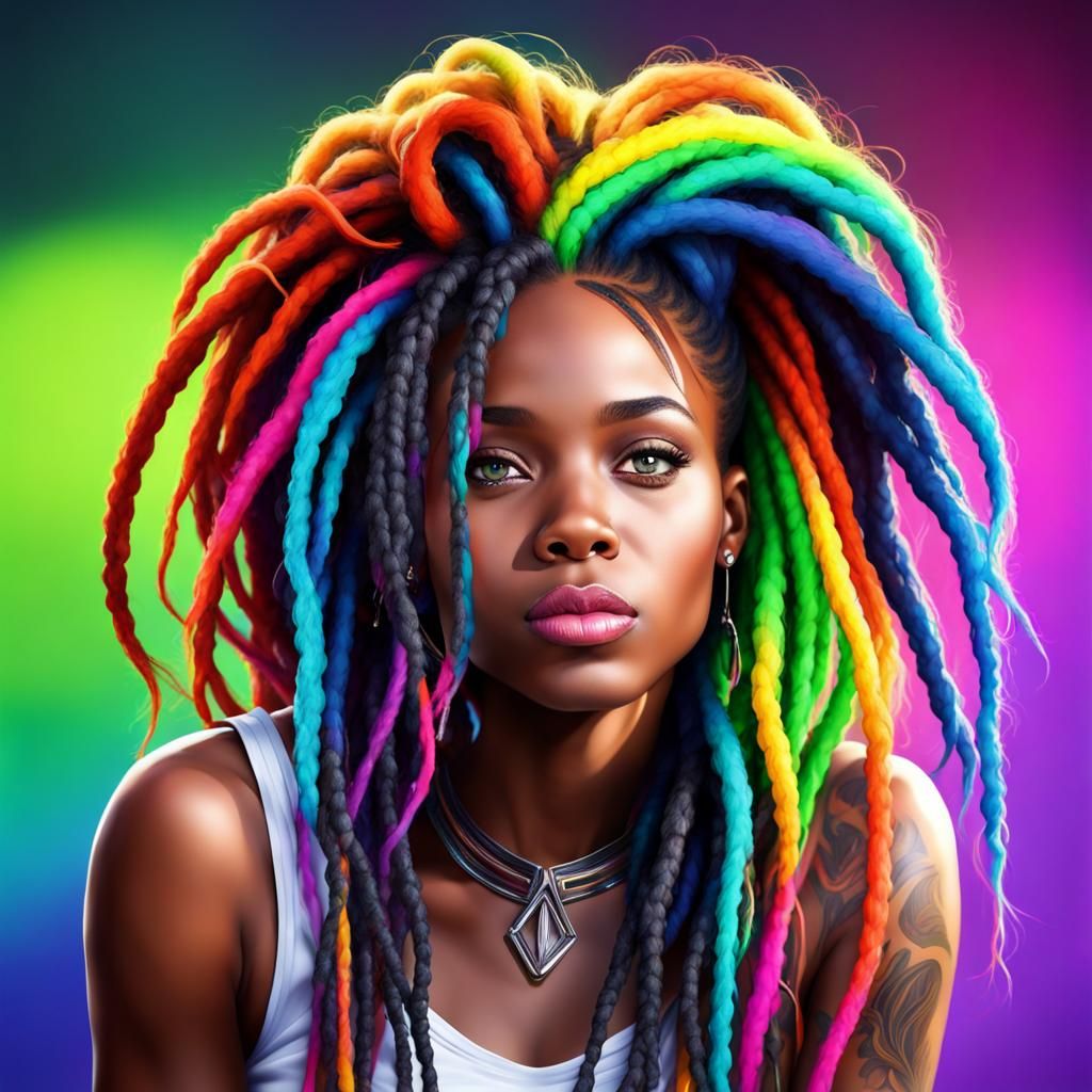 Black girls with Rainbow dreadlocks, Dreadlocks neon, colorful hair, dark  skin girls cute - AI Generated Artwork - NightCafe Creator