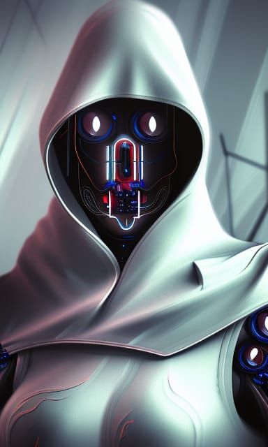 Portrait of hooded cyborg  by @N3M4