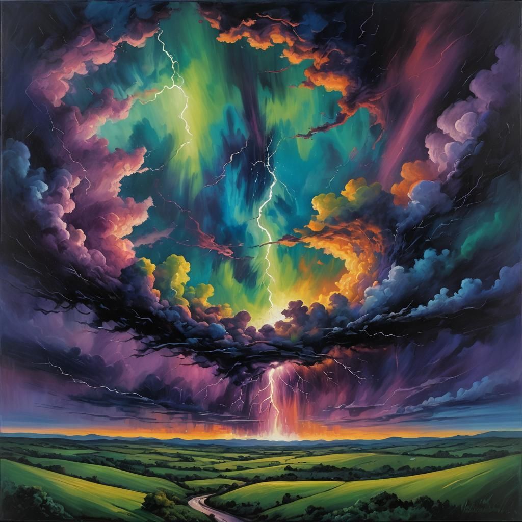 Glowing Portal in Surreal Abstract Landscape Oil Painting