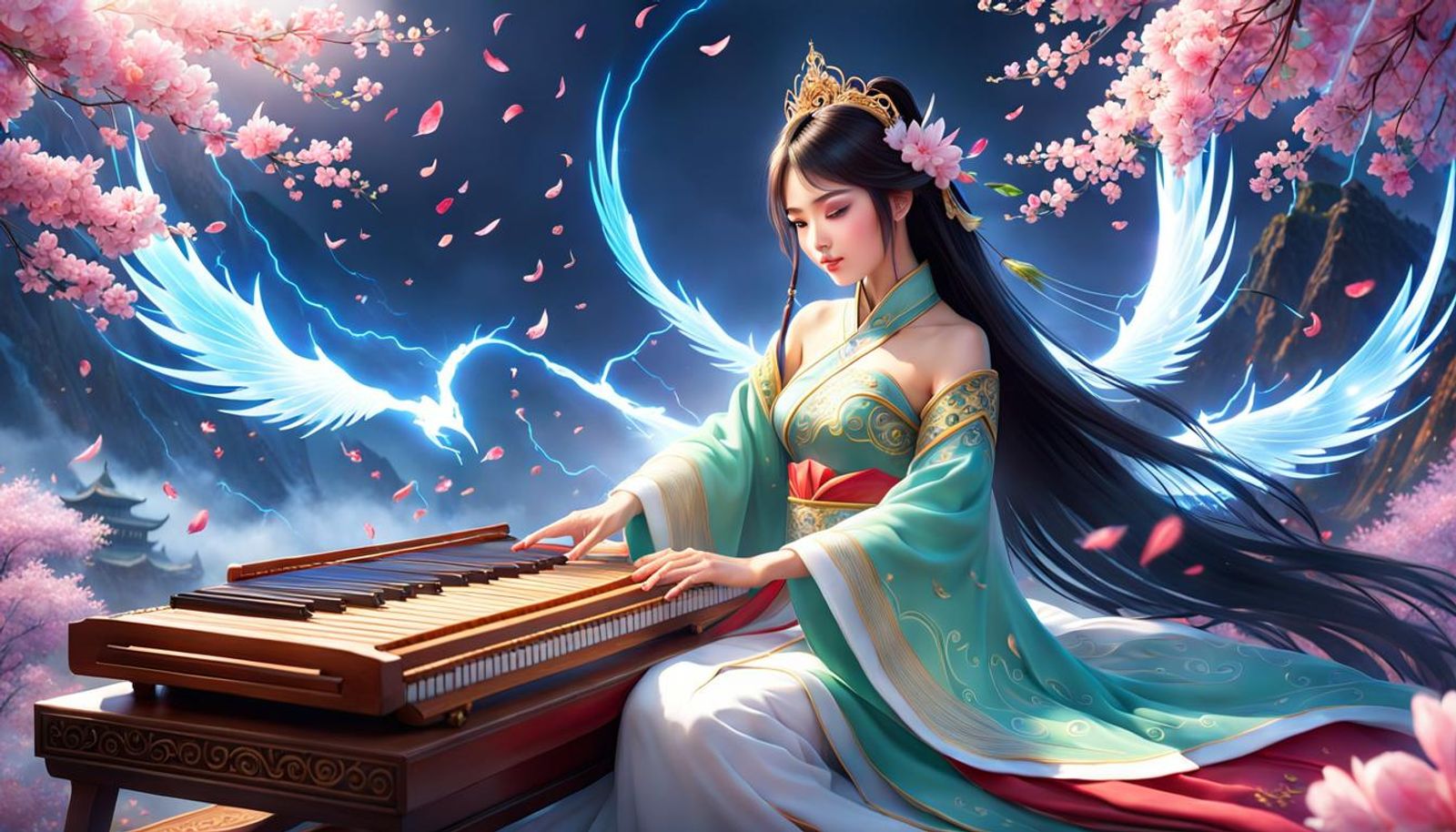 koto music by beautiful asian anime girl - AI Generated Artwork ...