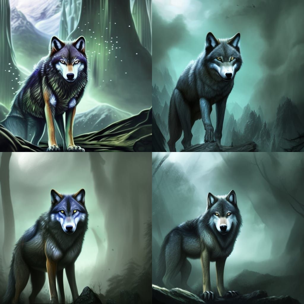 Powerful Wolf with Galaxy Background in Hyperrealism