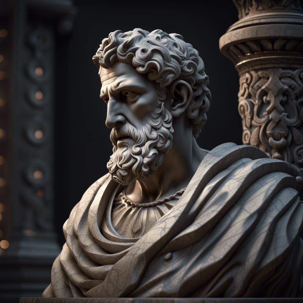 Marble statue of a stoic man thinking with dark background super ...