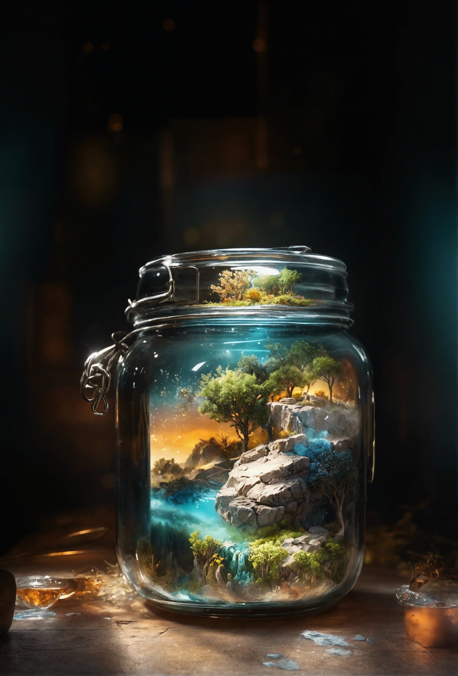 magical landscape inside of a jar (remake with the creative upscaler)