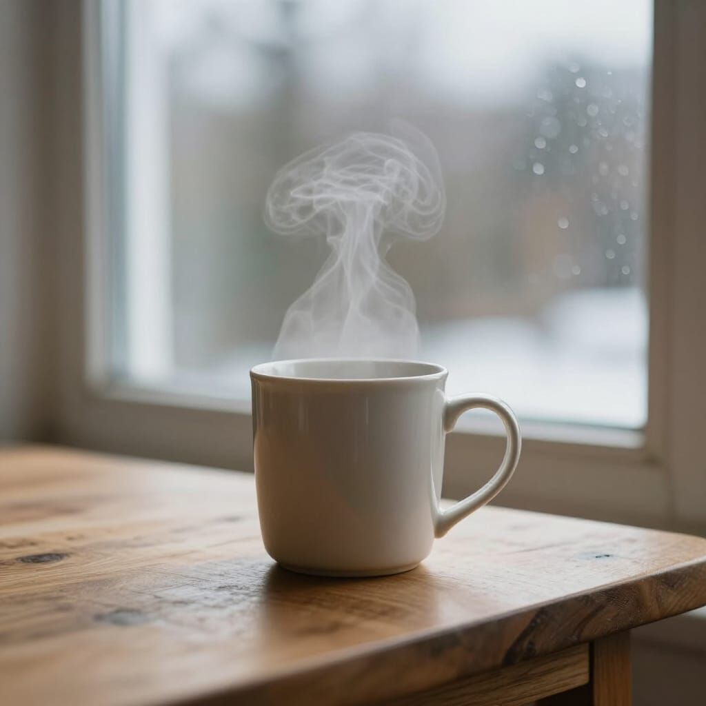 Cozy Ceramic Mug by Window on Cloudy Winter Day