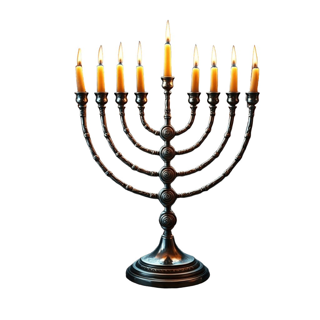 Luxurious Silver Menorah Illuminates Sunset Sky