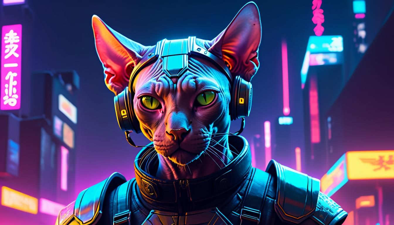 a high quality anime  illustration   of sphynx cat with   a ...