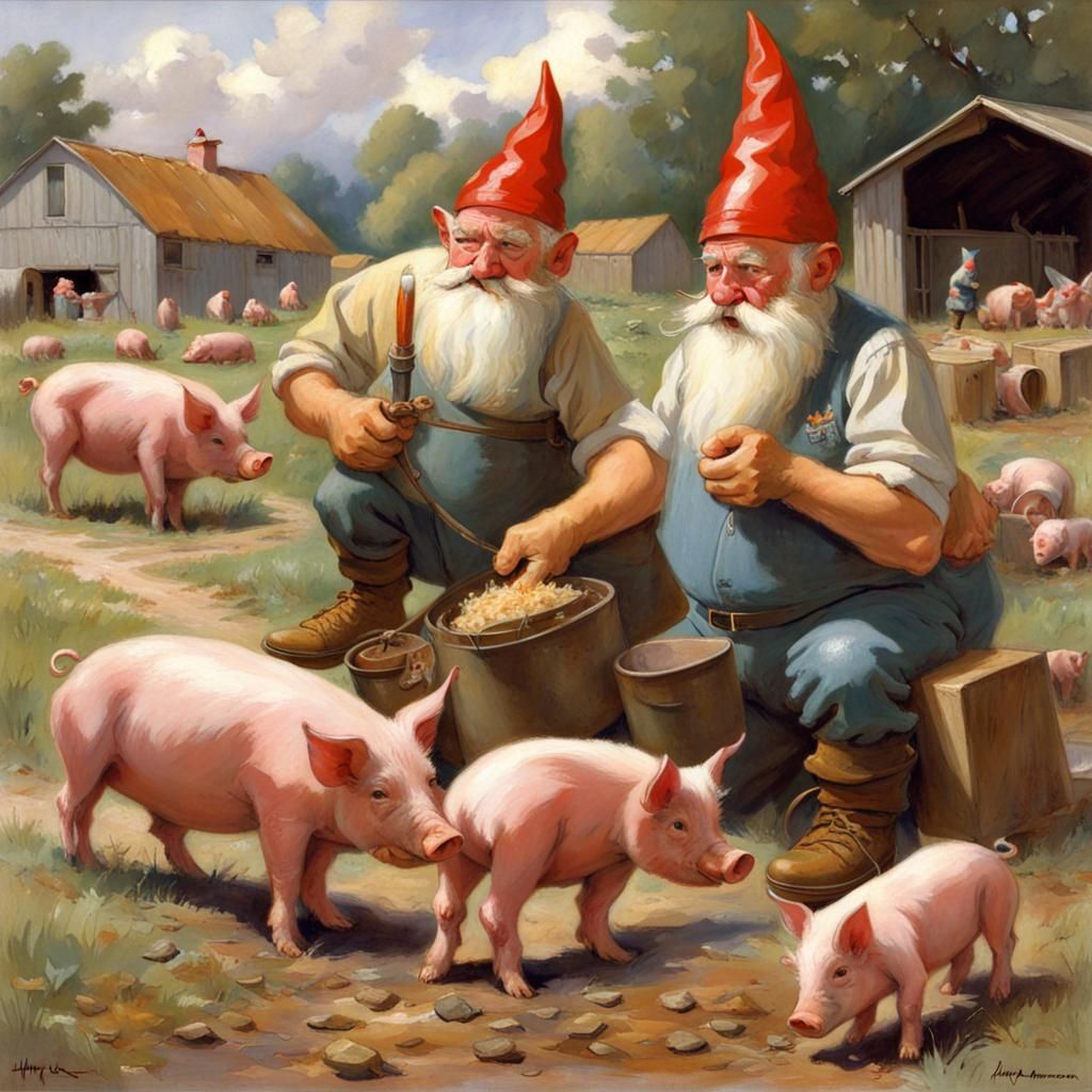 Gnomes working on the pig farm.