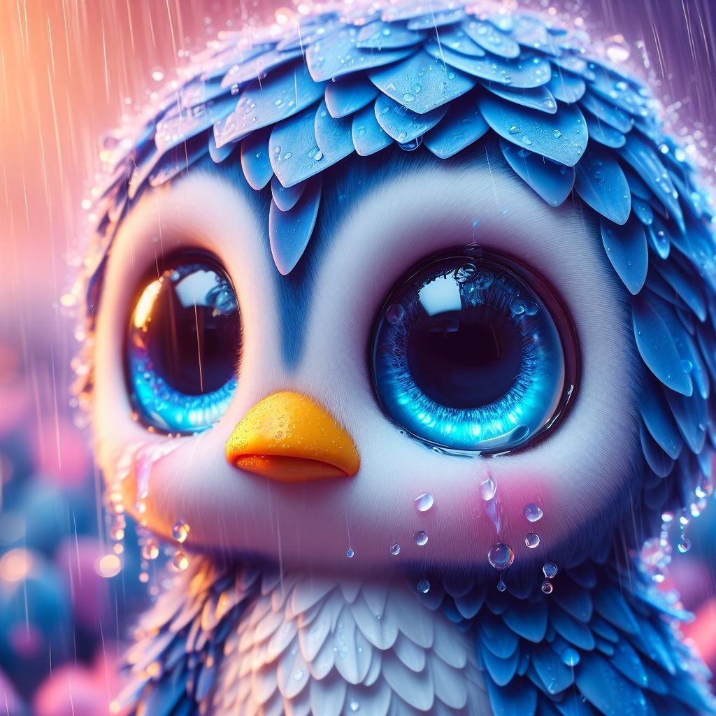 Sad blue petal penguin