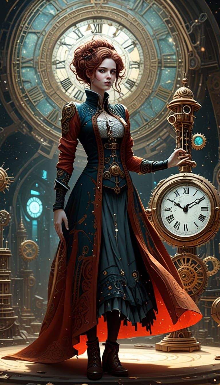 A 6 dimensional celestial observatory floating in space, constructed from brass, glass, and crystal. Gigantic gears and clockwork arms rotat...