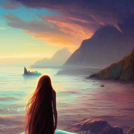 A Mermaid On The Shore - Ai Generated Artwork - Nightcafe Creator