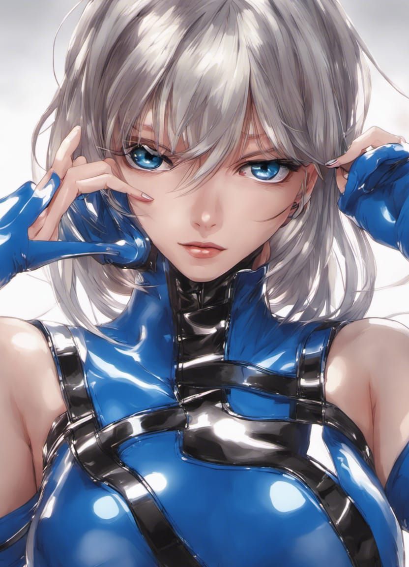 Silver & Sapphire An Anime Cutie in Blue and Black Latex - AI Generated  Artwork - NightCafe Creator