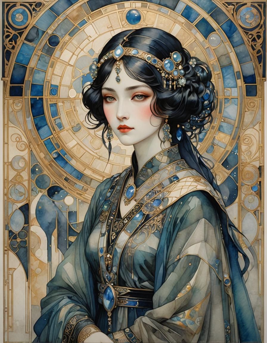 Woman portrait in labradorite and moonstone