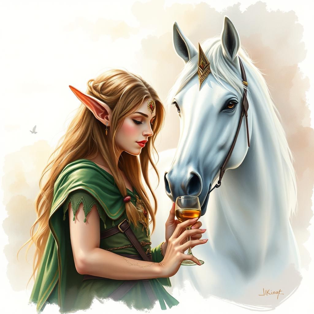 Druid elf and white unicorn, beautiful hyperrealistic art, watercolor painting, 16k resolution, perfect composition