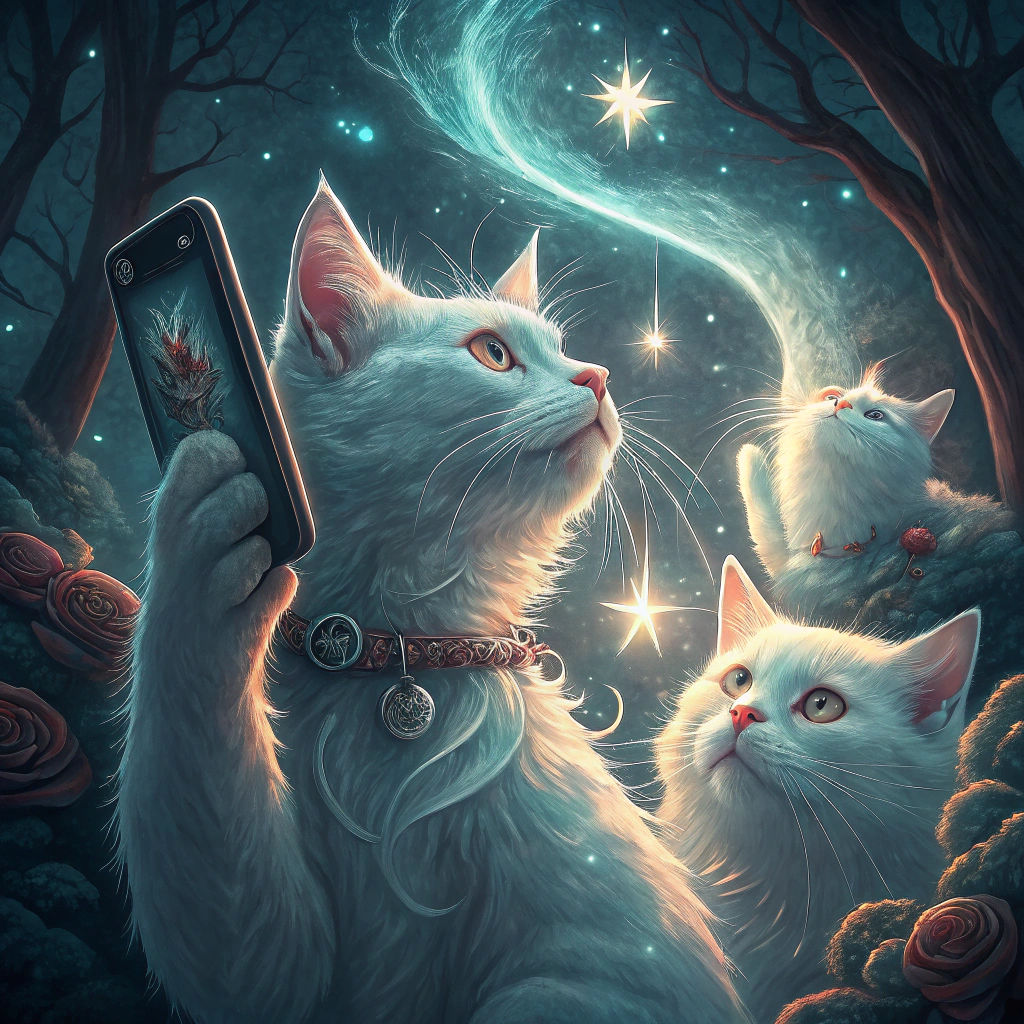 Cats Take Selfie in Dreamlike Fantasy Art