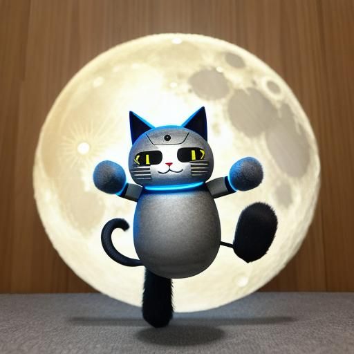 he is very cute cat. My Flying AI cat Android robot moon moo...