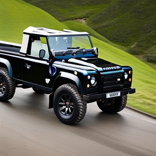 Classic Black Land Rover Defender Pick Up, Viewed From Above...