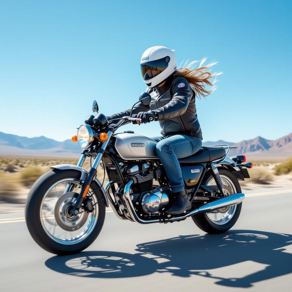 Alien Riding Motorcycle Through Cosmic Landscape