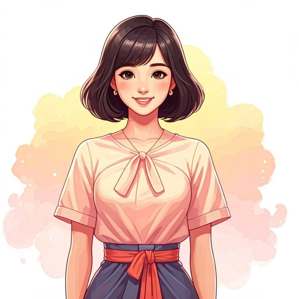 Sleek Thai Woman Radiates Whimsical Joy in Pastel Paradise