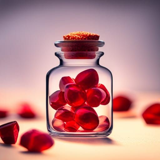 A beautiful shiny red crystal in a bottle