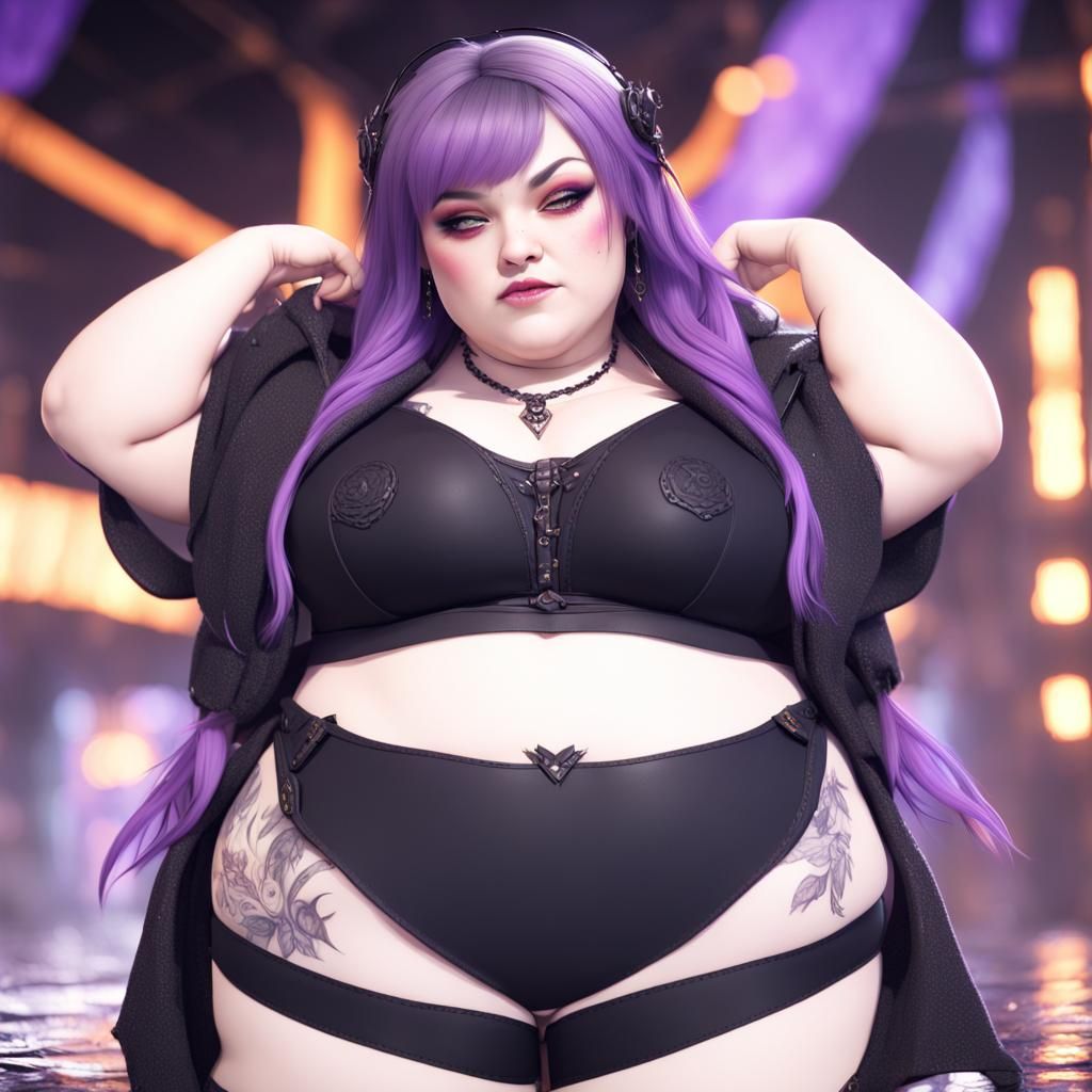 Cute Goth Girl with Purple Hair: Detailed Matte Painting