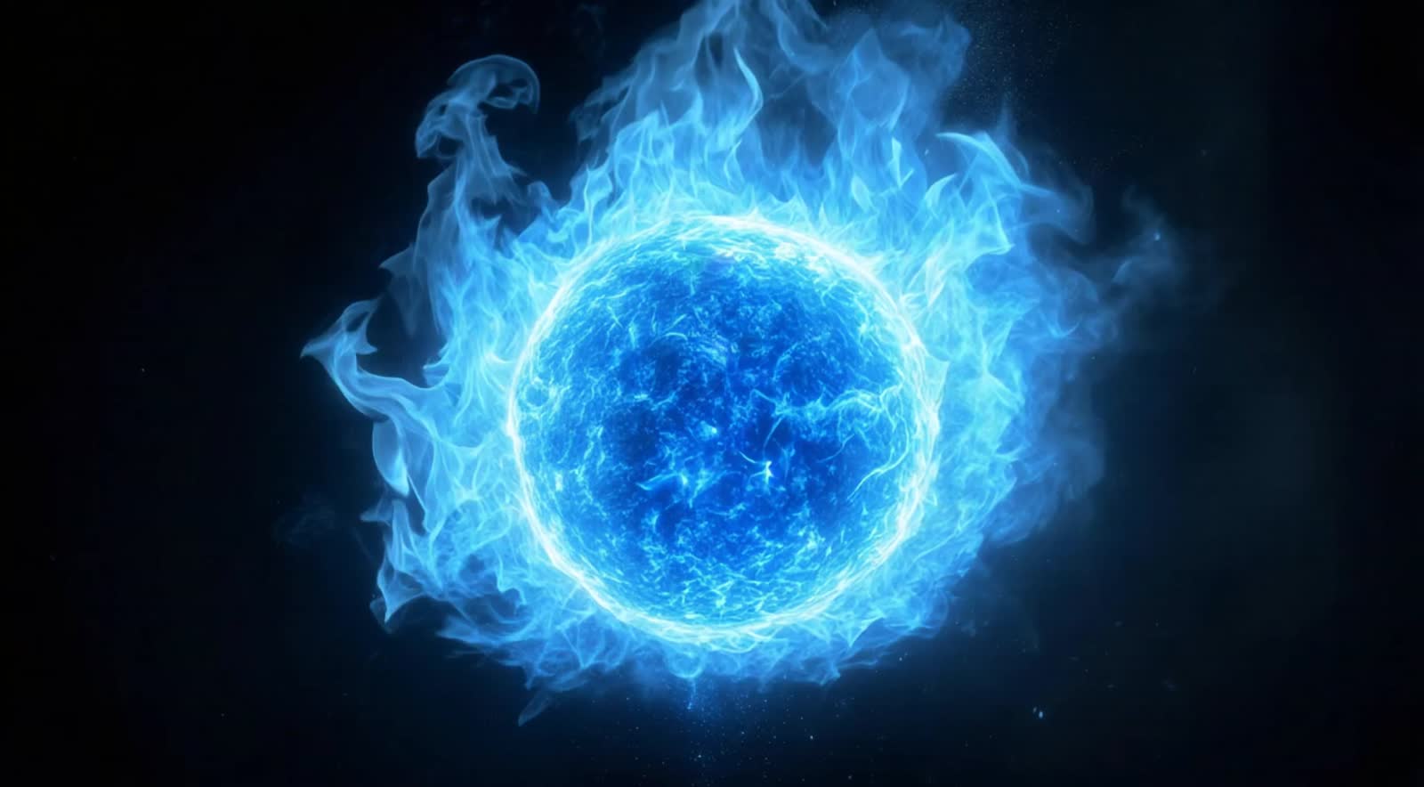 An azure fireball burns with a silent intensity. Epic cinematic brilliant stunning intricate meticulously detailed drama...