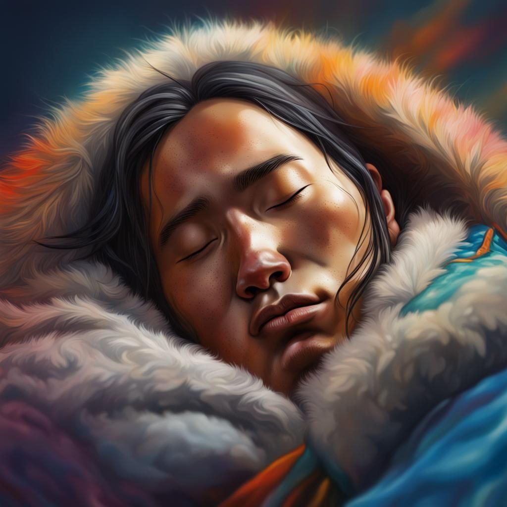 A young Inuit sleeping