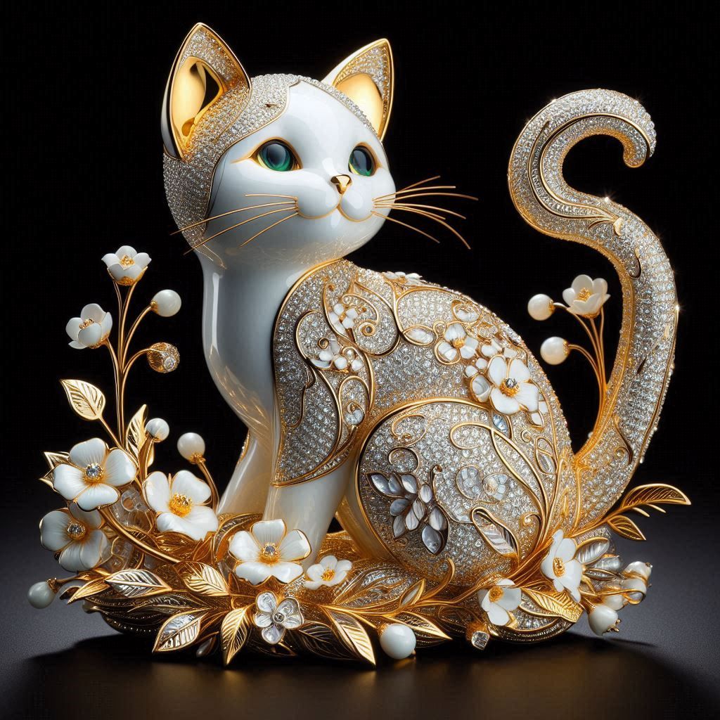 an enameled cat, with crystal stippling