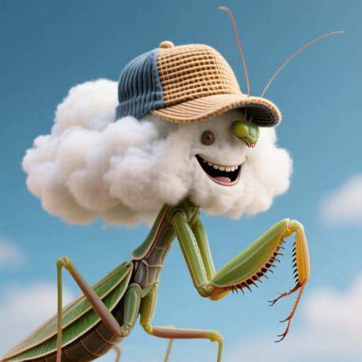 Whimsical Cloud Hat Worn by Ancient Mantis