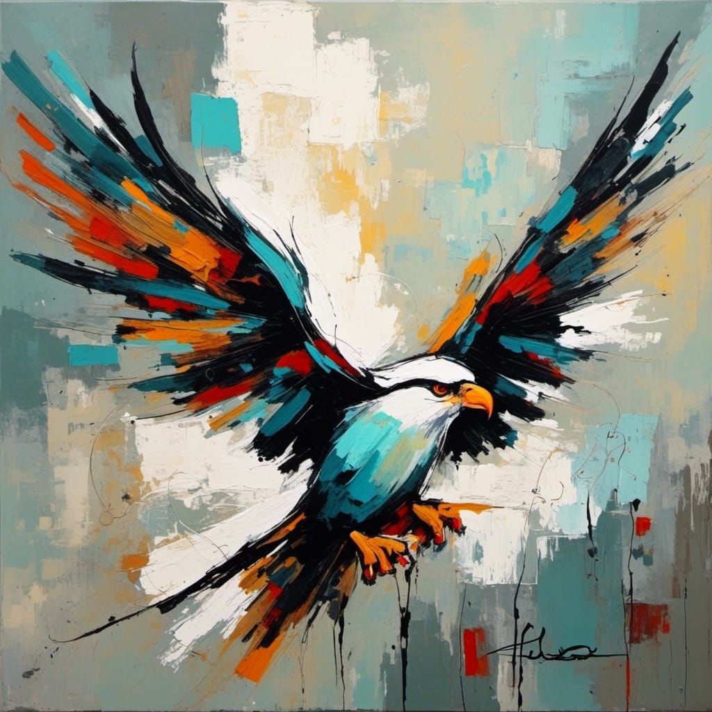 Original abstract art painting, Abstract art painting, Bird of Prey Modern painting inspired by Tom Fedro <lora:Modern Abstract:1.0>