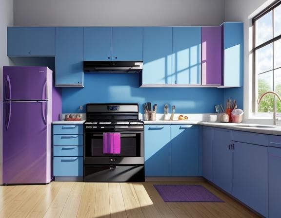 a medium size modern kitchen with red appliances. realistic