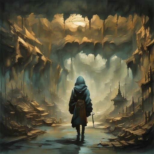 Mossy Automaton Guards Forgotten Temple In Dark Fantasy Styl...