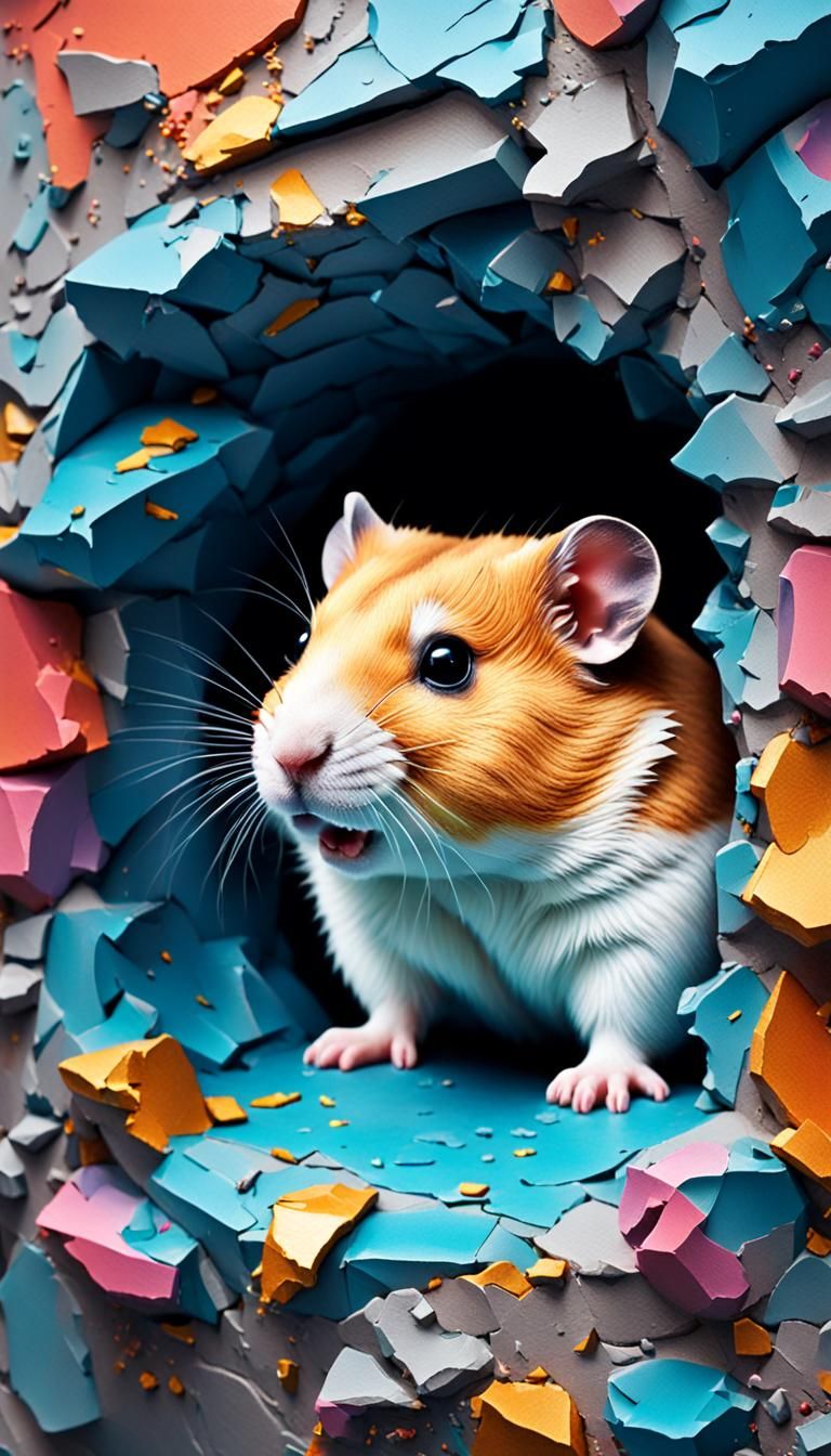 A close up of a painting of a hamster, abstract 3d artwork, ...