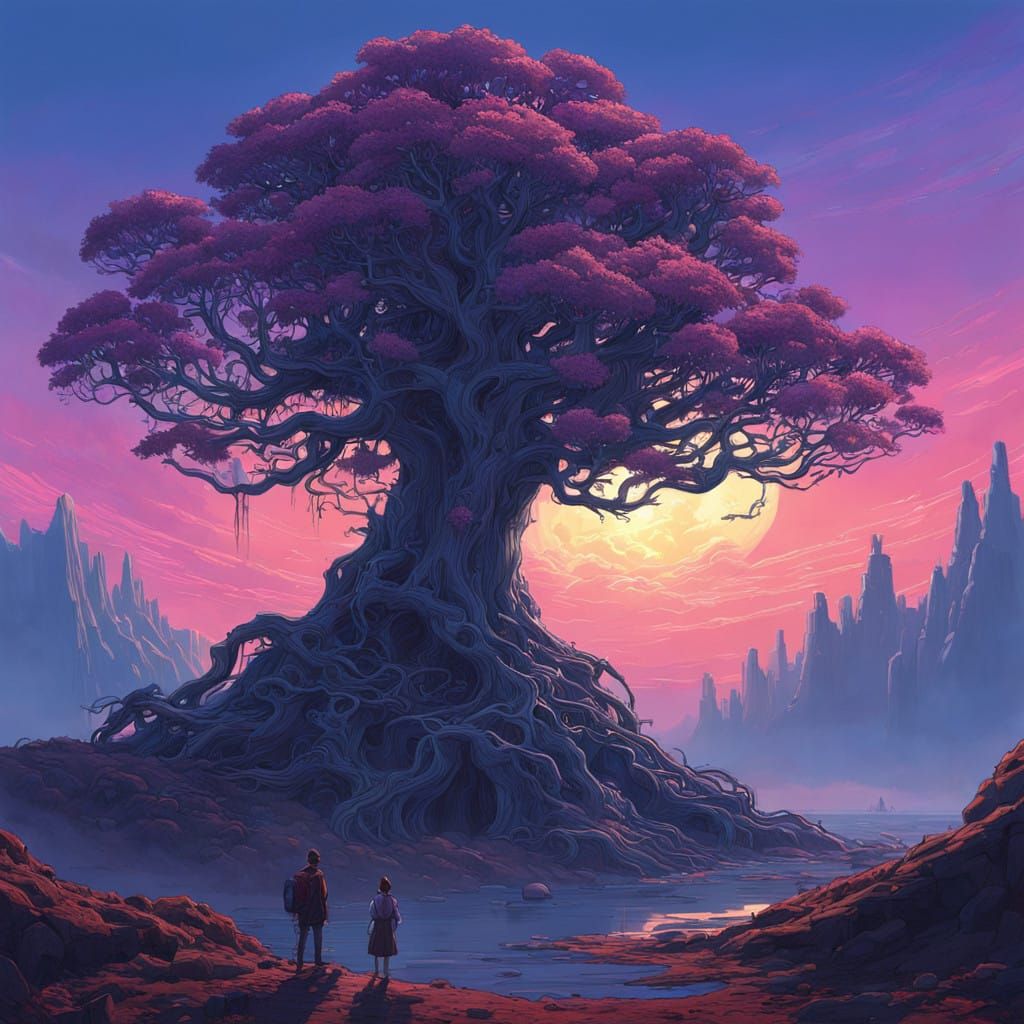 Ethereal Tree of Roots in Celestial Dreamscape