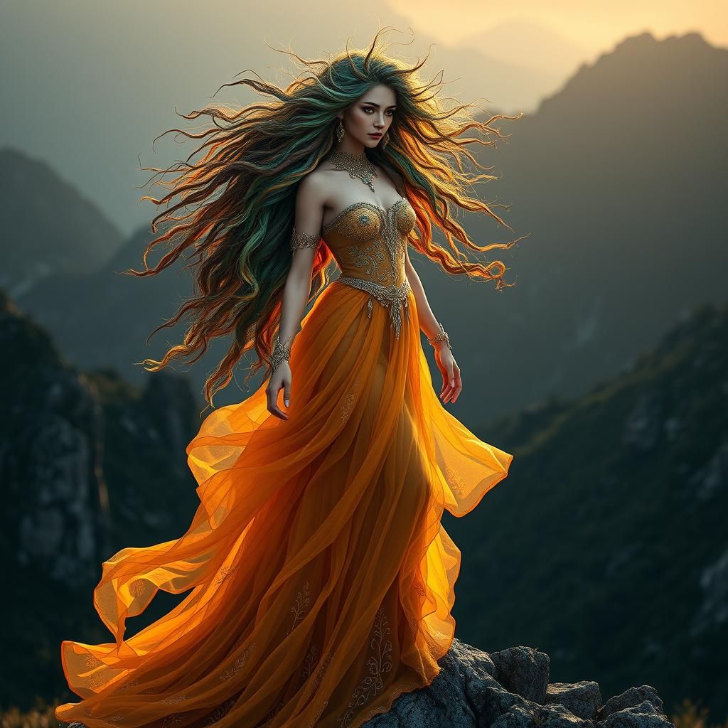 Ethereal Earth Goddess on Mountain Peak