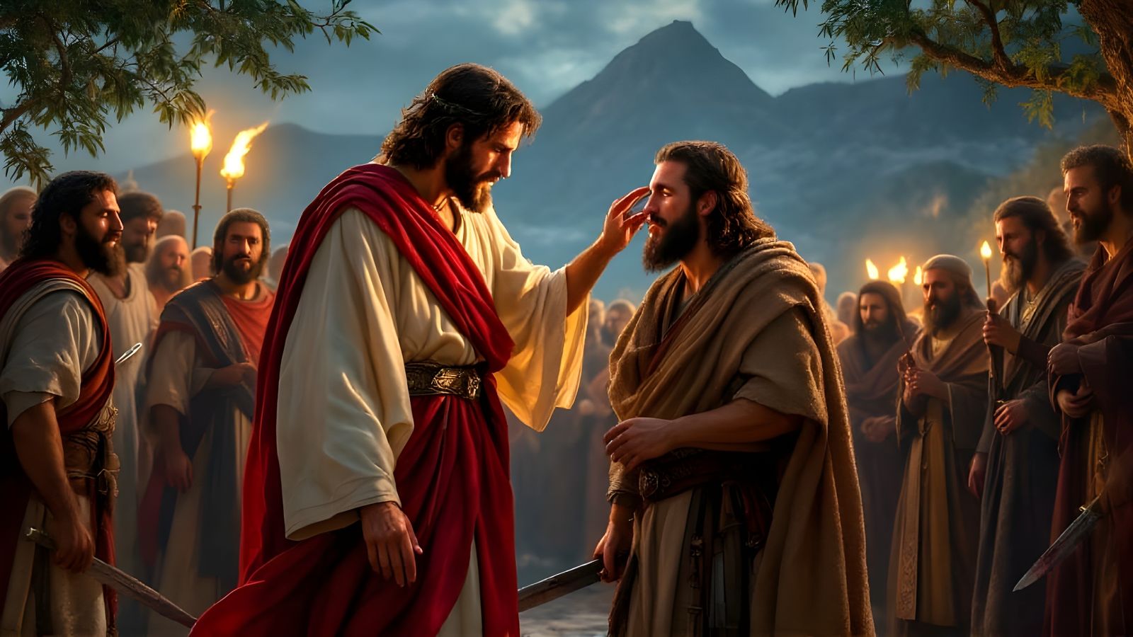 Jesus Christ heals Malchus' ear at his arrest  by @Gary Murakami