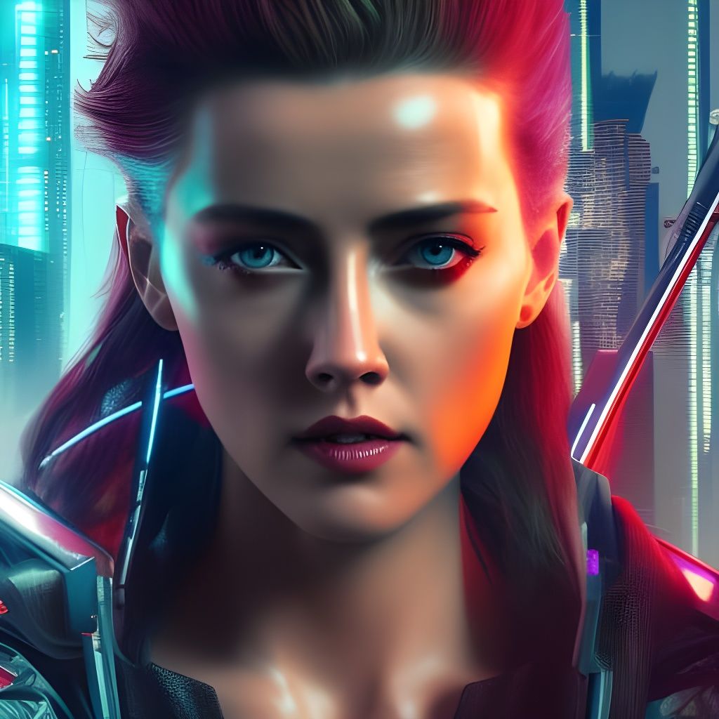 Amber Heard as V in Cyberpunk 2077, professional photograph