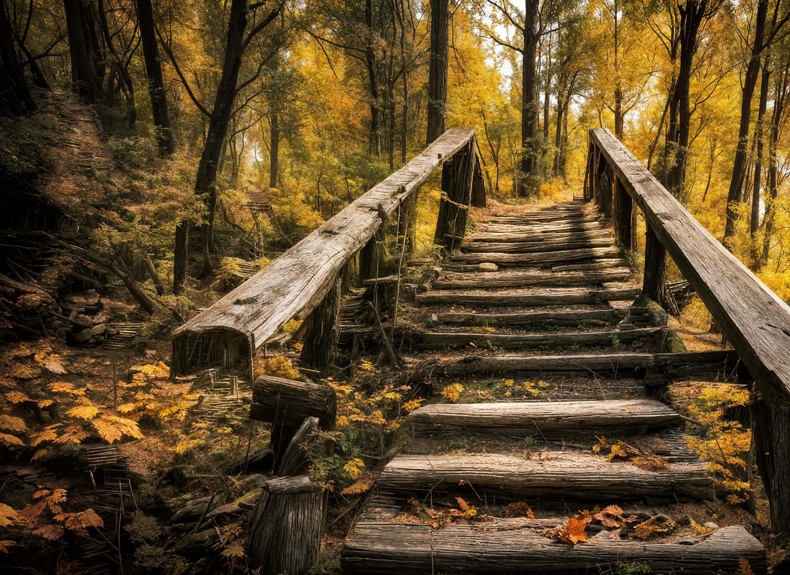Old wooden stairs on a hiking trail (reimagined)  by @Nodzius