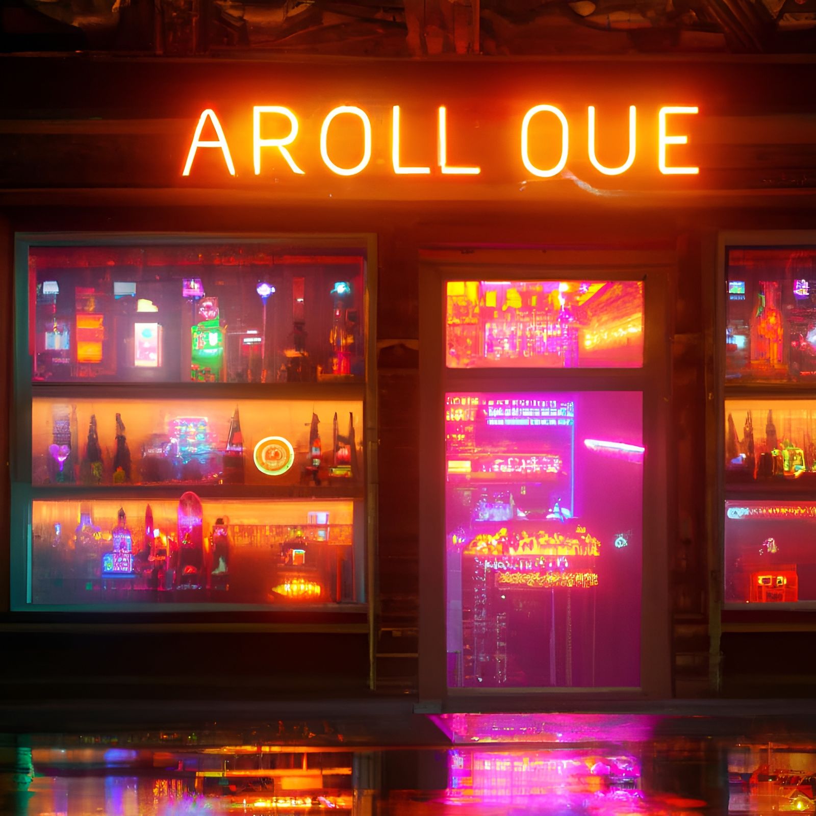 Store window of a liquor store with neon signs